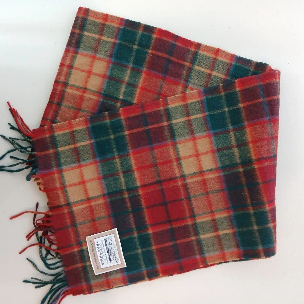 Heritage Traditions Scarf Men Red Green Plaid Wool Tartan Plaid Winter